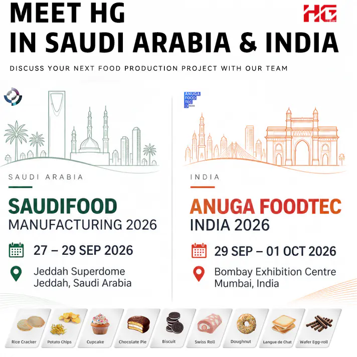 Rencontrez HG Food Machinery au Saudi Food Manufacturing 2026 et à Anuga FoodTec India 2026